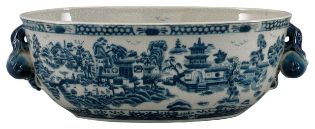 Blue And White Willow Porcelain Planter Asian Indoor Pots Blue And White Willow Porcelain Planter
