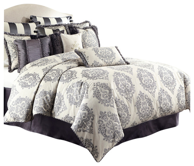 Aico Michael Amini Peyton 12 Piece Queen Comforter Set Graphite Contemporary Comforters And Comforter Sets By Unlimited Furniture Group