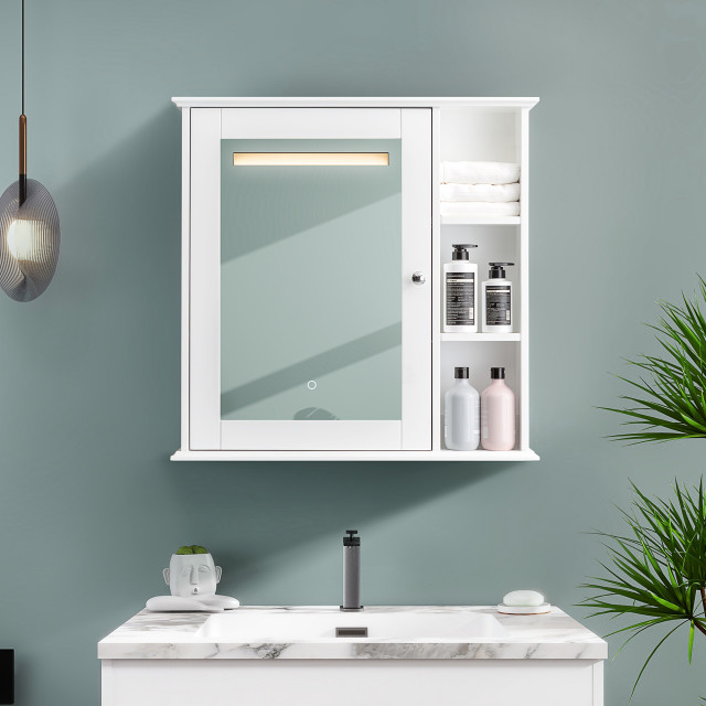 30 in. W x 29 in. H Framed Wall Mounted Mirror Cabinet in White ...