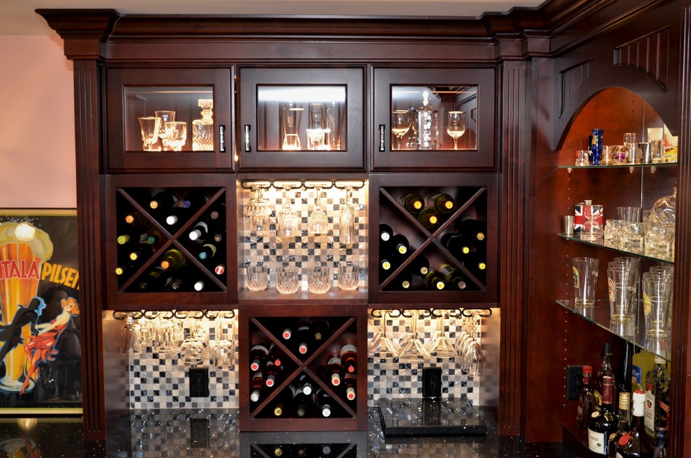 Photo of a mid-sized traditional wine cellar in Other with medium hardwood floors.