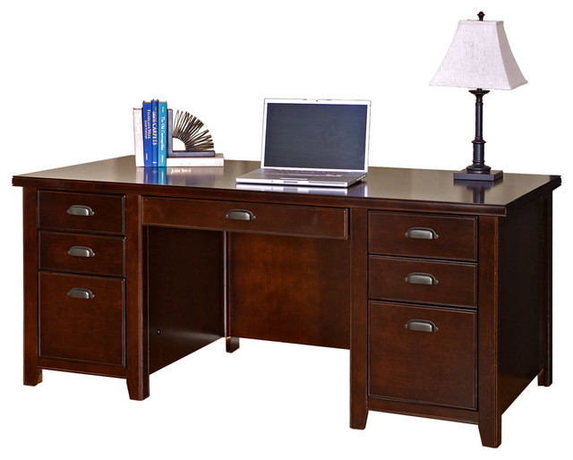 Tribeca Loft Cherry Double Pedestal Executive Desk Transitional Tribeca Loft Cherry Double Pedestal Executive Desk