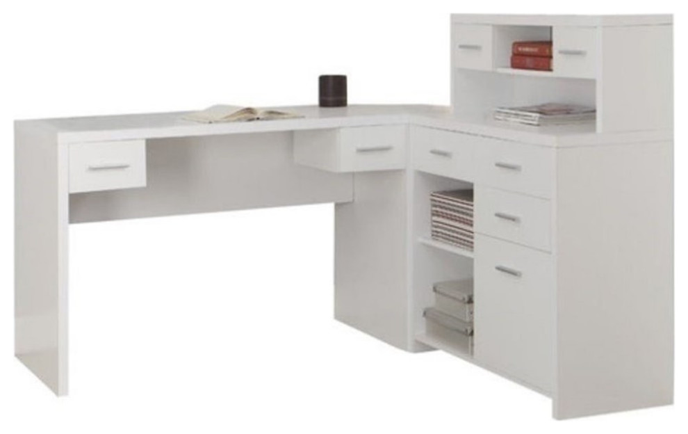 Pemberly Row L Shaped Home Office Desk with Hutch in White
