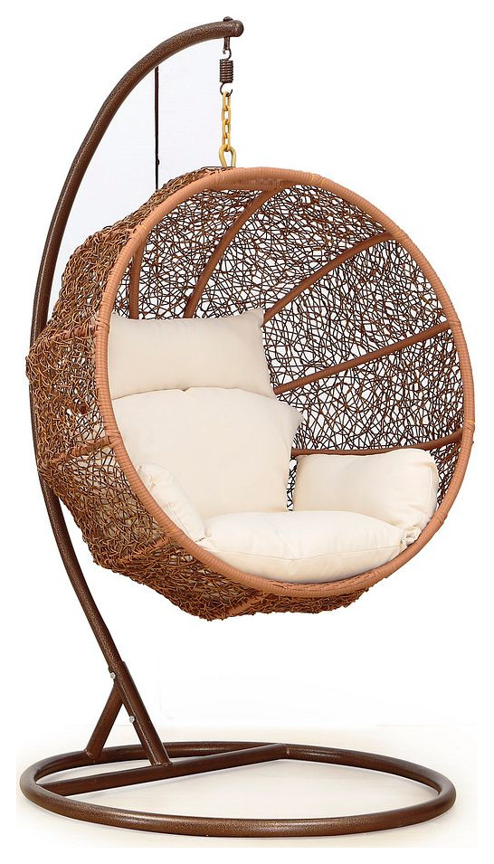 Zolo Hanging Lounge Egg Swing Chair, Cream and Saddle Brown Hammocks