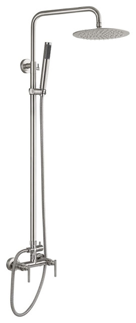 Elona Wall Mount Stainless Steel Dual Function Outdoor Shower, Brushed Stainless