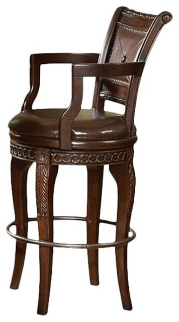 Bowery Hill Wood Bar Stool Chair in Cherry With Rotating Round Seat ...