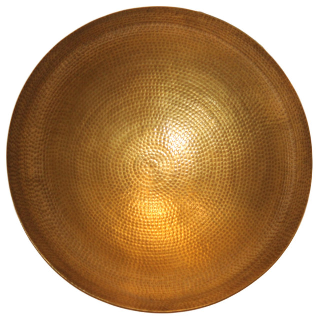 Elegant Hammered Brass Gold Metal Wall Bowl Sculpture 19" Round Art