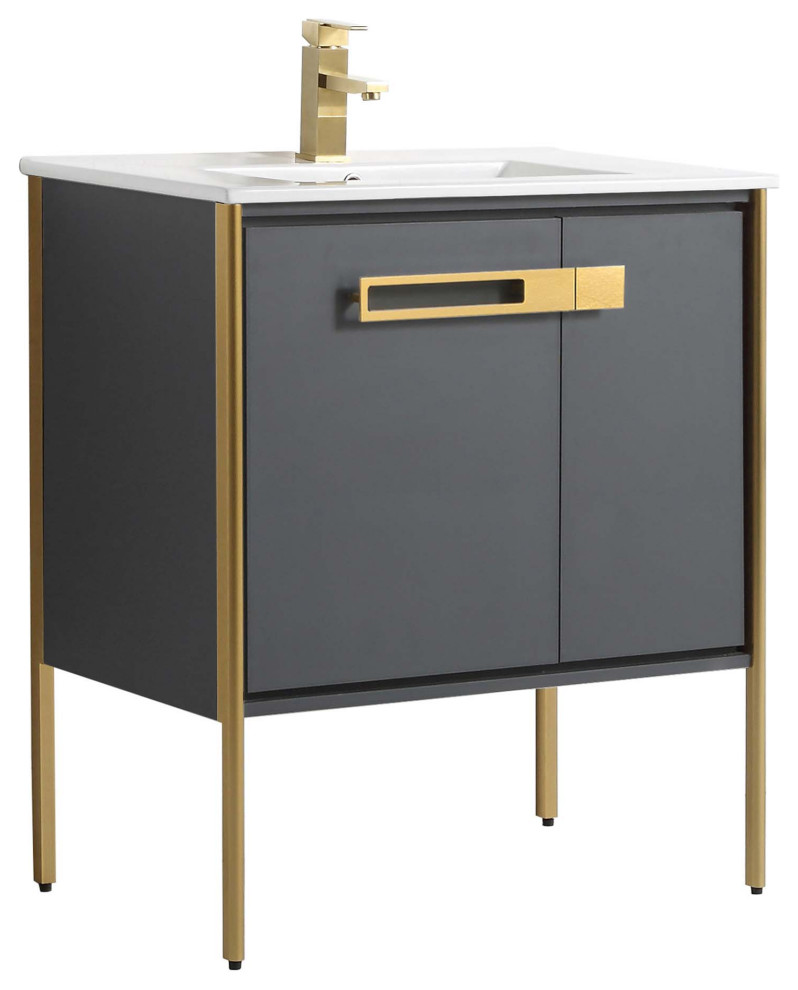 Oakville Bath Vanity, Ceramic Sink, 30 Inch Contemporary Bathroom