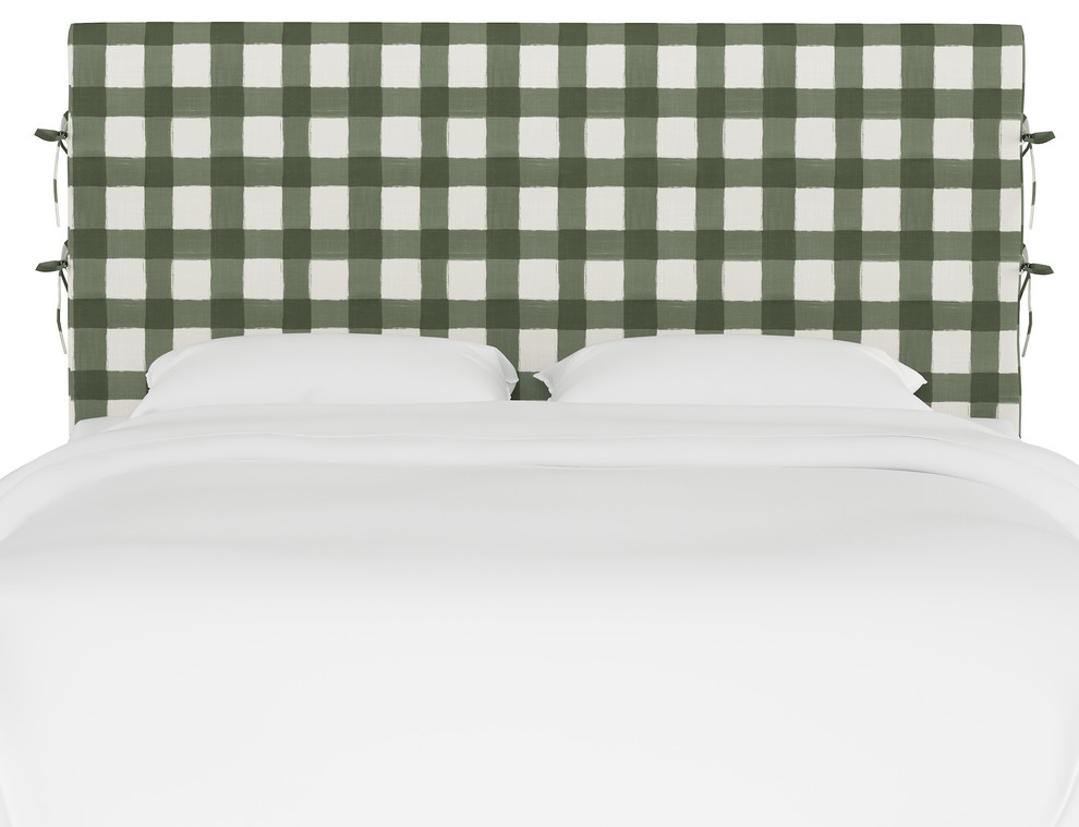 Bern Slipcover Headboard With Ties, Buffalo Square Sage, King Farmhouse Headboards by