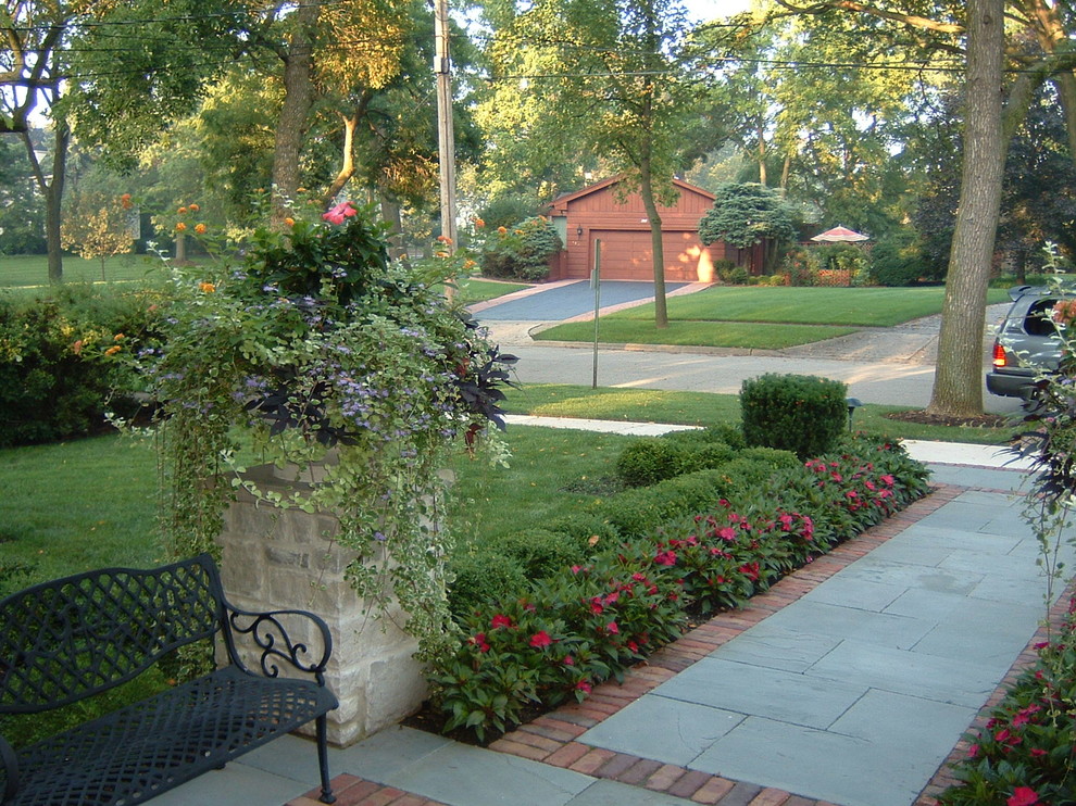 Hinsdale Stone Front Walkway, Pillar and Landscaping - Traditional ...