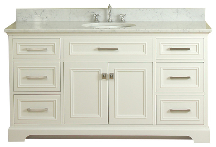 Yorkshire 61 Single Vanity In White Carrera Marble Top And Mirror Transitional Bathroom Vanities And Sink Consoles By Luxury Bath Collection