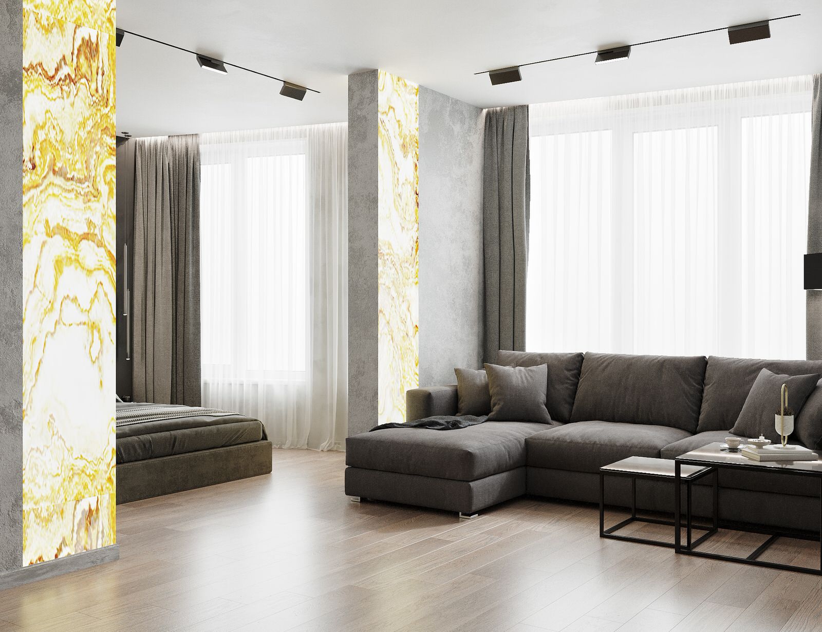 Трехкомнатная квартира для семьи из 4 человек с монохромным интерьером