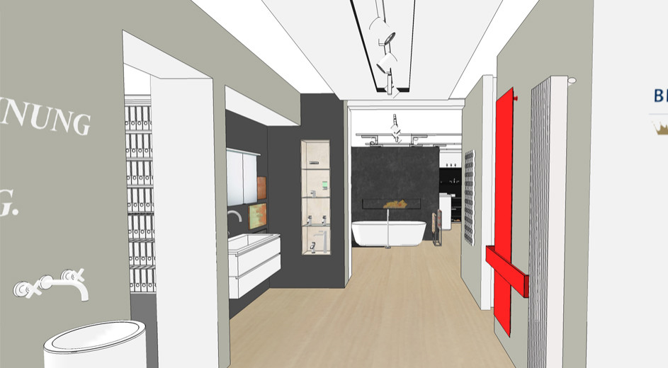 Bernd Himmels Die Badgestalter Showroom Bad Sanitär Heizung Büro Planung Präsentation Umbau Ausstellung Interior Design NRW Krefeld Heinsberg Architektur Innenarchitektur Gestaltung Fassade