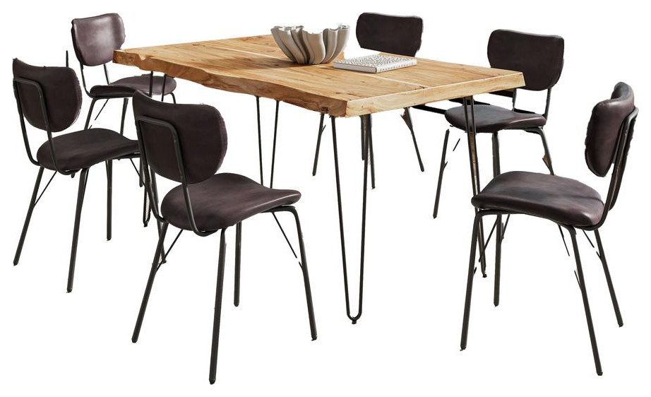 Modern Dining Set with Upholstered Contemporary Chairs - Natural and Dark Brown