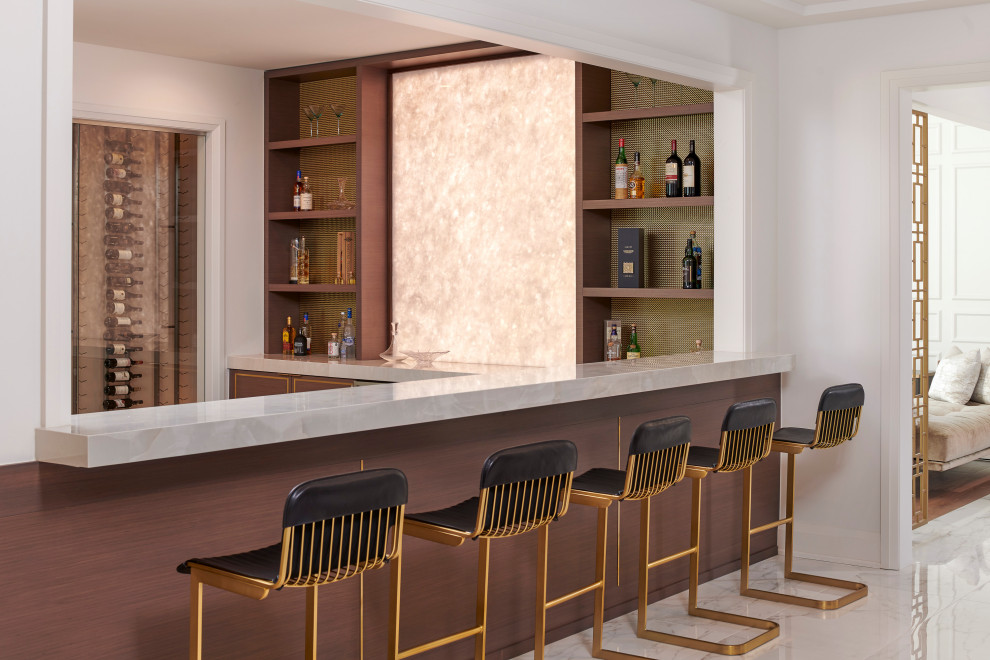 Design ideas for an expansive transitional wine cellar in Detroit with porcelain floors, storage racks and white floor.