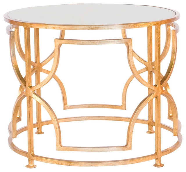 Dedee Hollywood Regency Gold Antique Mirror Side Table