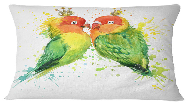 Family Parrots Watercolor Animal Throw Pillow, 12"x20"