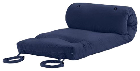 Modern Futon Mattress, Navy Blue Cotton Twill, Roll Up Design for Easy Storage
