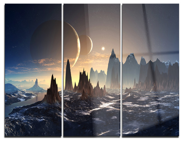 "Alien Planet With Mountains" Metal Wall Art, 3 Panels, 36"x28", 36"x28 ...