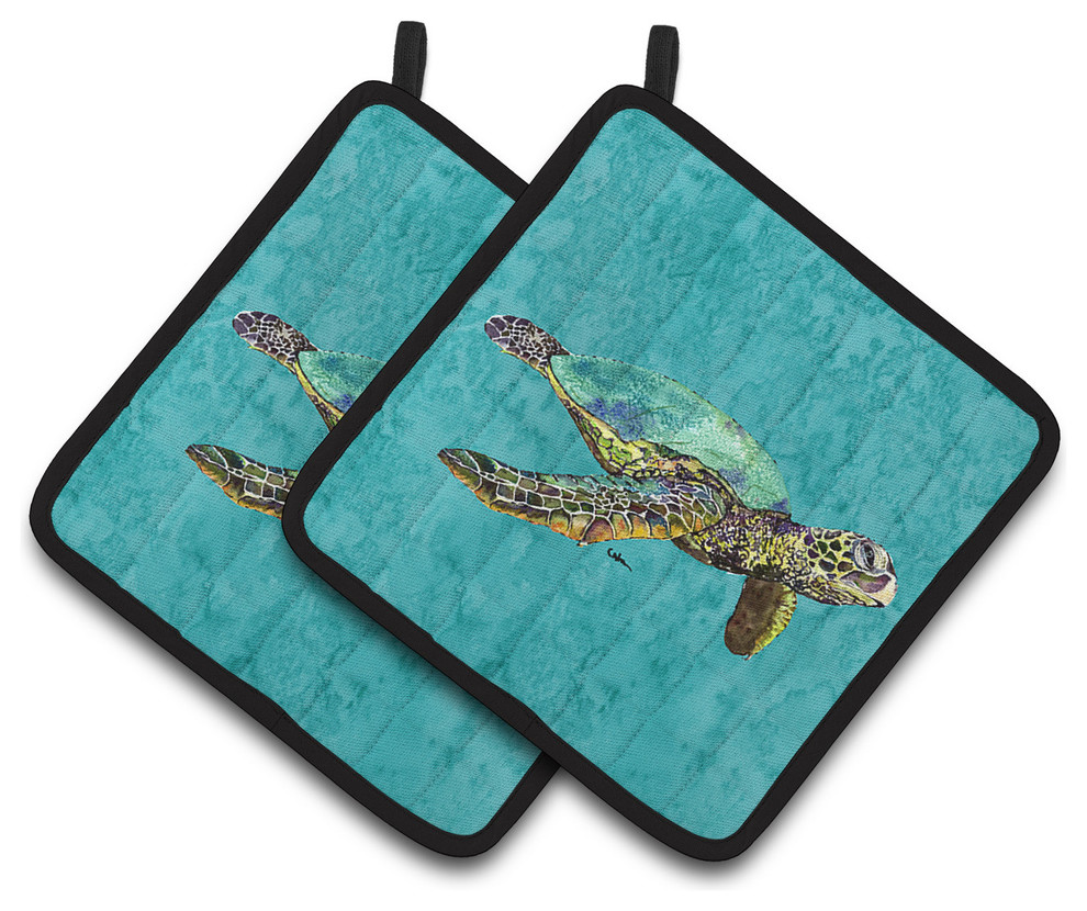 Turtle Pot Holders, Set of 2 Beach Style Oven Mitts And Pot Holders