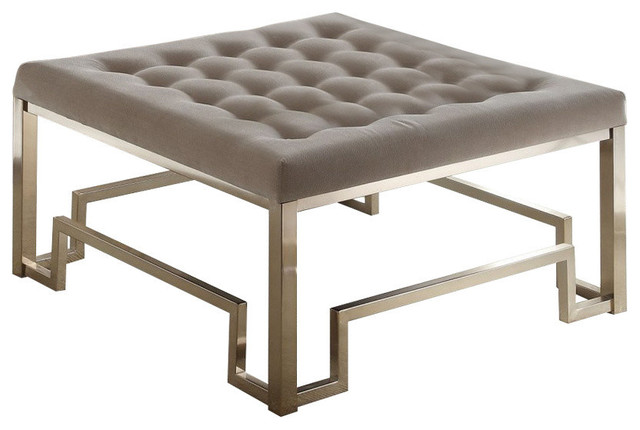 Acme Damien Square Tufted Coffee Table Ottoman In Champagne Acme Damien Square Tufted Coffee Table