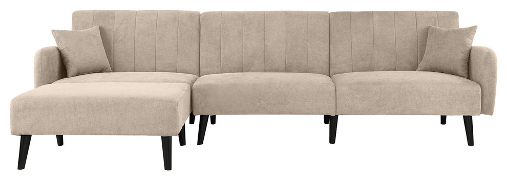 Mid Century Style L Shape Sectional Reclining Sleeper Sofa, Beige