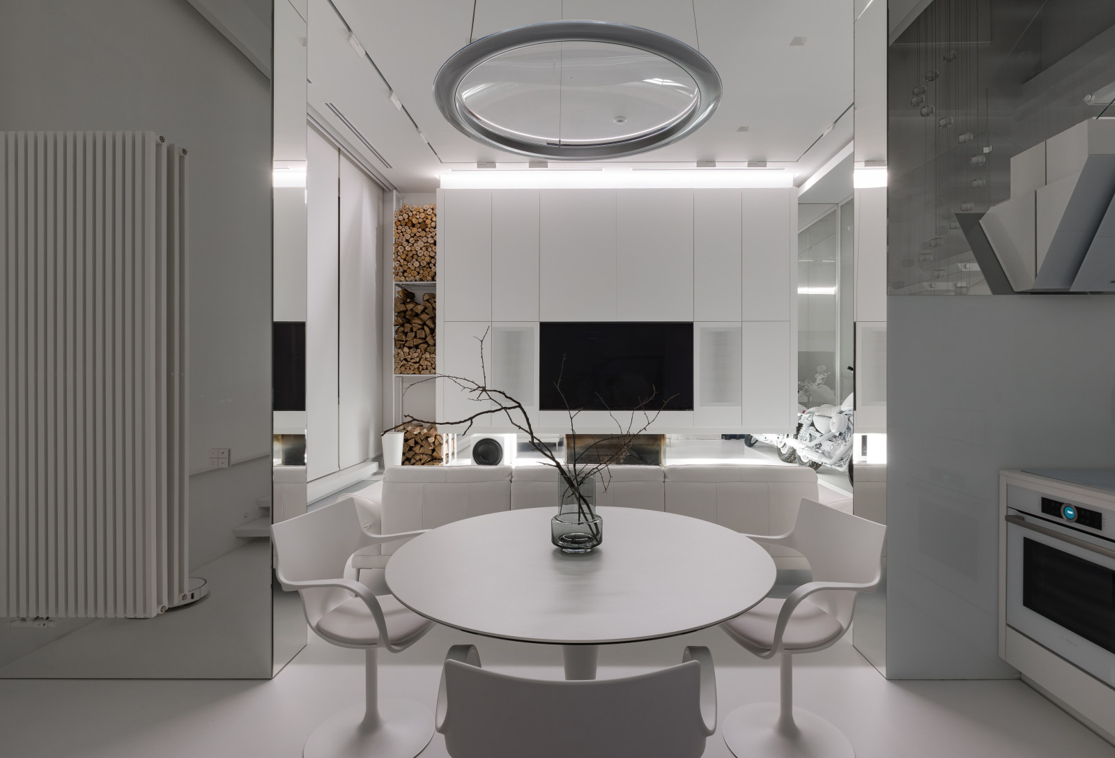 Stylish monochromatic white penthouse