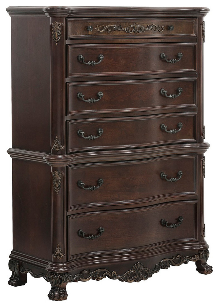 6 Drawer Vertical Chest With Claw Feet And Carved Apron, Cherry Brown Victorian Dressers