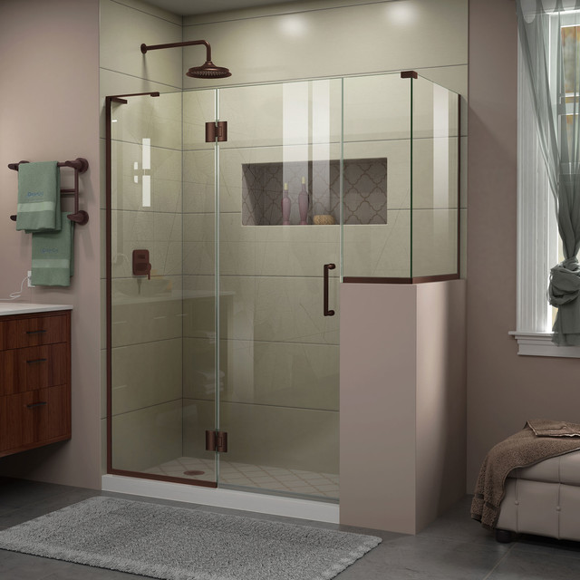 Unidoor X Shower Enclosure Left Wall Bracket Oil Rubbed Bronze 59 X30 38