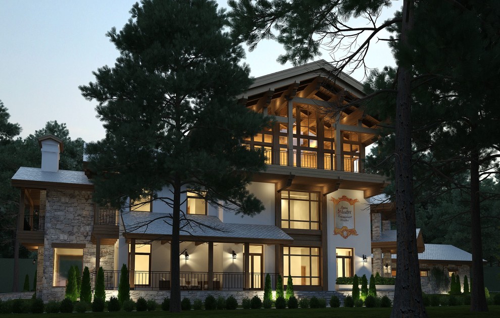 Частное шале с витражом в мансарде