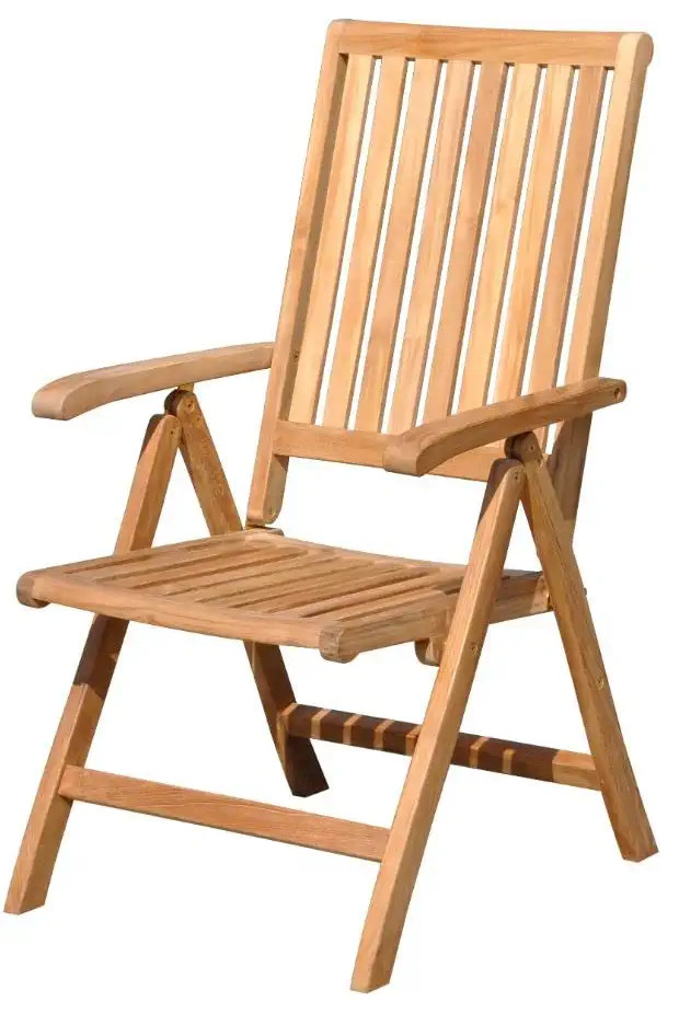 Outdoor Dining Chair, Teak Wood Construction With Multi Position Back, Natural Transitional