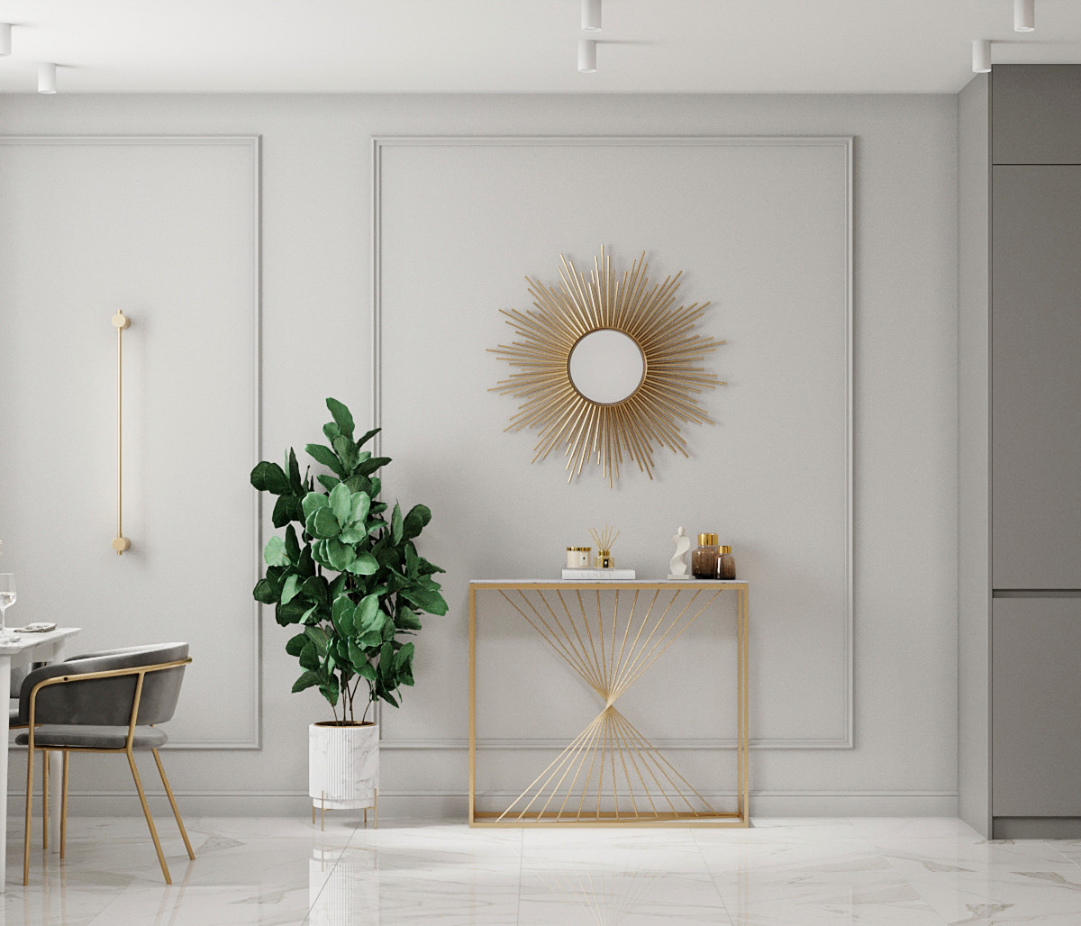 Квартира с гостиной с элементами ар-деко в современной интерпретации