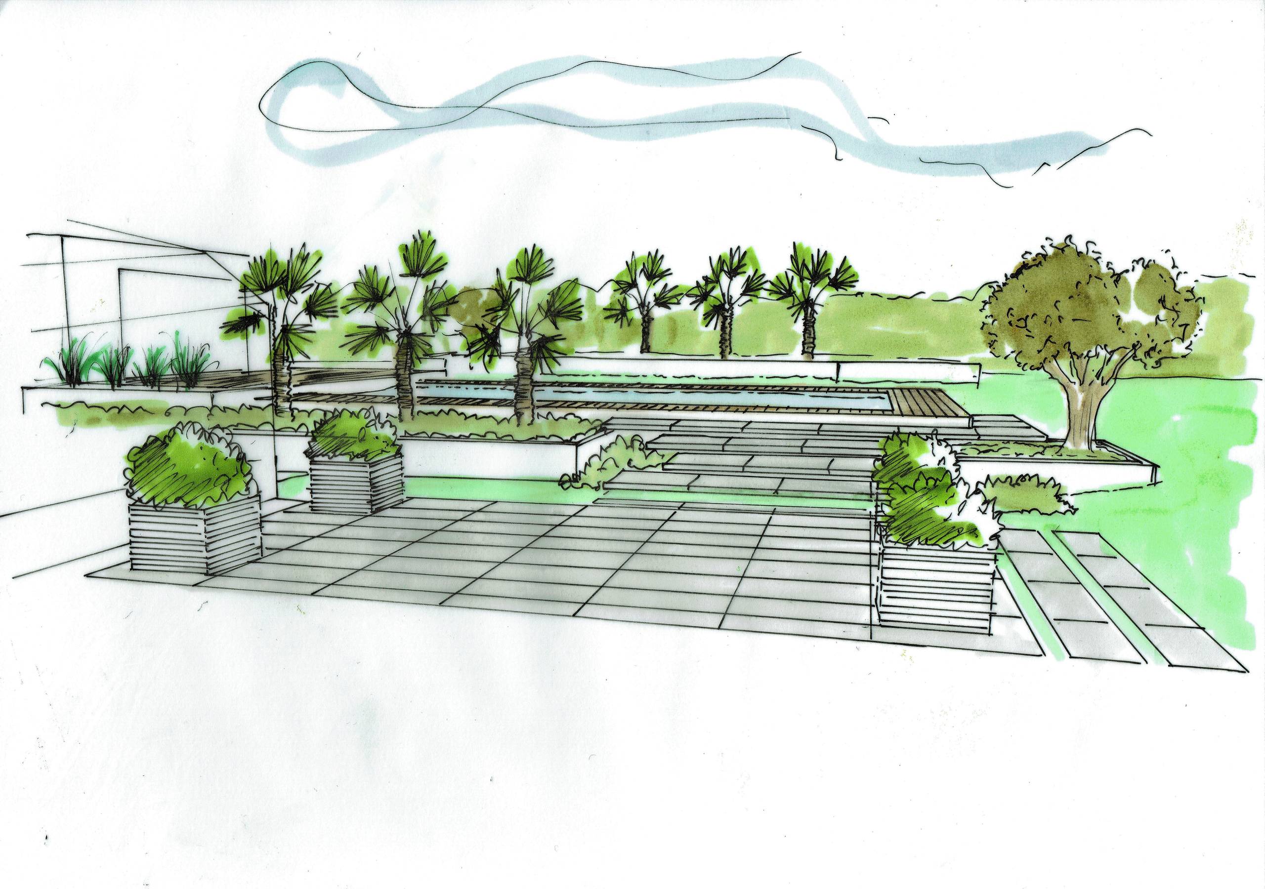 Croquis d'ambiance zone terrasse