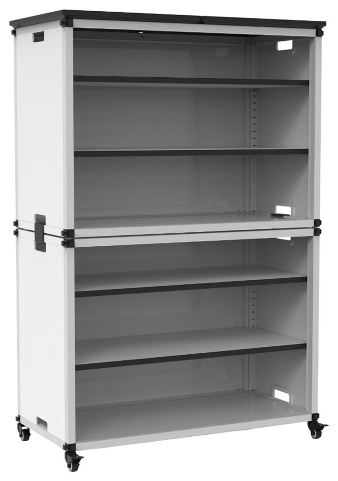 Modular Storage Wide Stacked Modules with Casters, Gray/Black