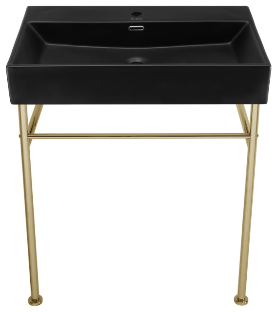 Claire 30" Ceramic Console Sink Matte Black Basin Gold Legs