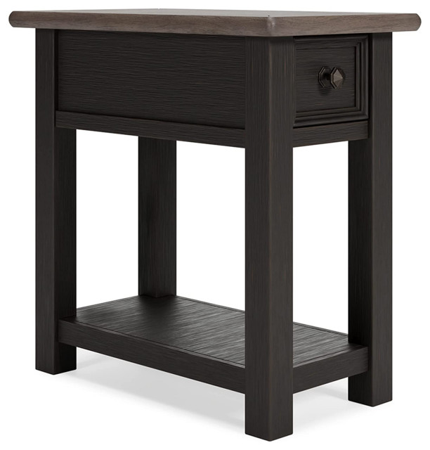 Narrow End Table, Weathered Grayish Brown Base With Rectangular White