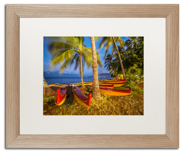 Pierre Leclerc 'Maui Outriggers' Matted Framed Art, Birch Frame, White, 20x16