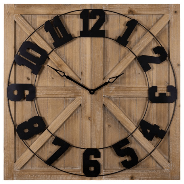 31.5 Modern Farmhouse Round on Square Wall Clock Farmhouse Wall Clocks by HomeRoots Houzz