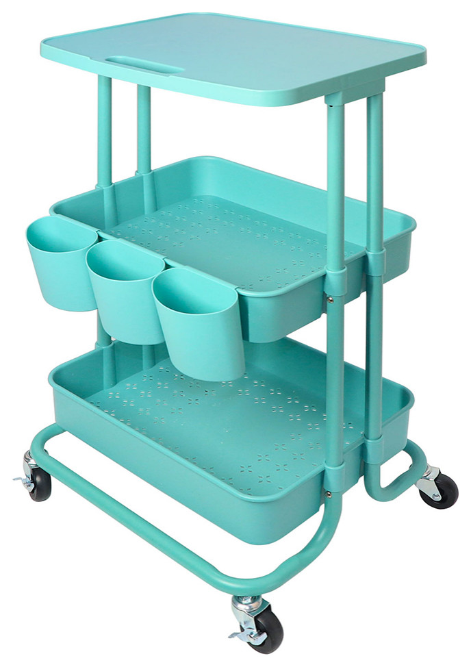 Alexent 2Tier Table Top Plastic Storage Trolley Rolling Cart Organizer