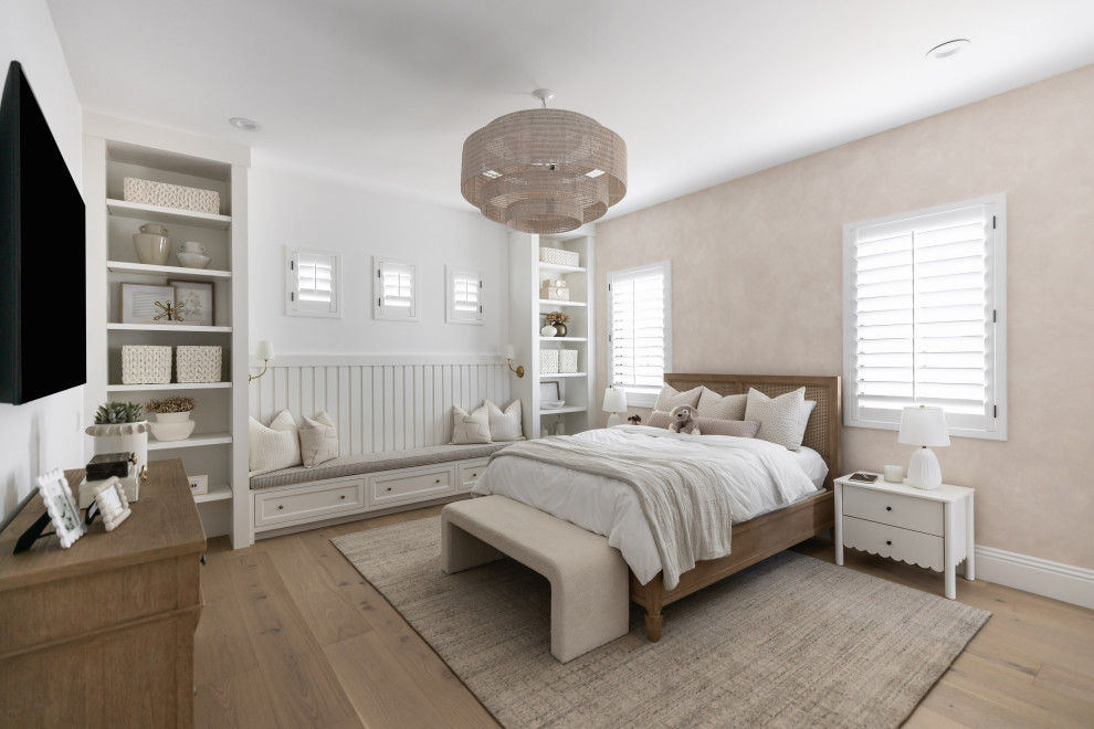 Worth the Wait - Bedroom transitional light wood floor, beige floor and wallpaper kids' bedroom photo in Phoenix with beige walls