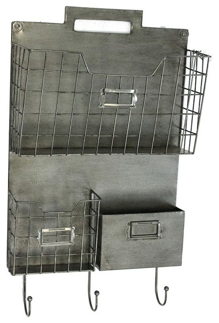 Sagebrook Home Gray Metal Wall Organizer Hooks Baskets Shelf