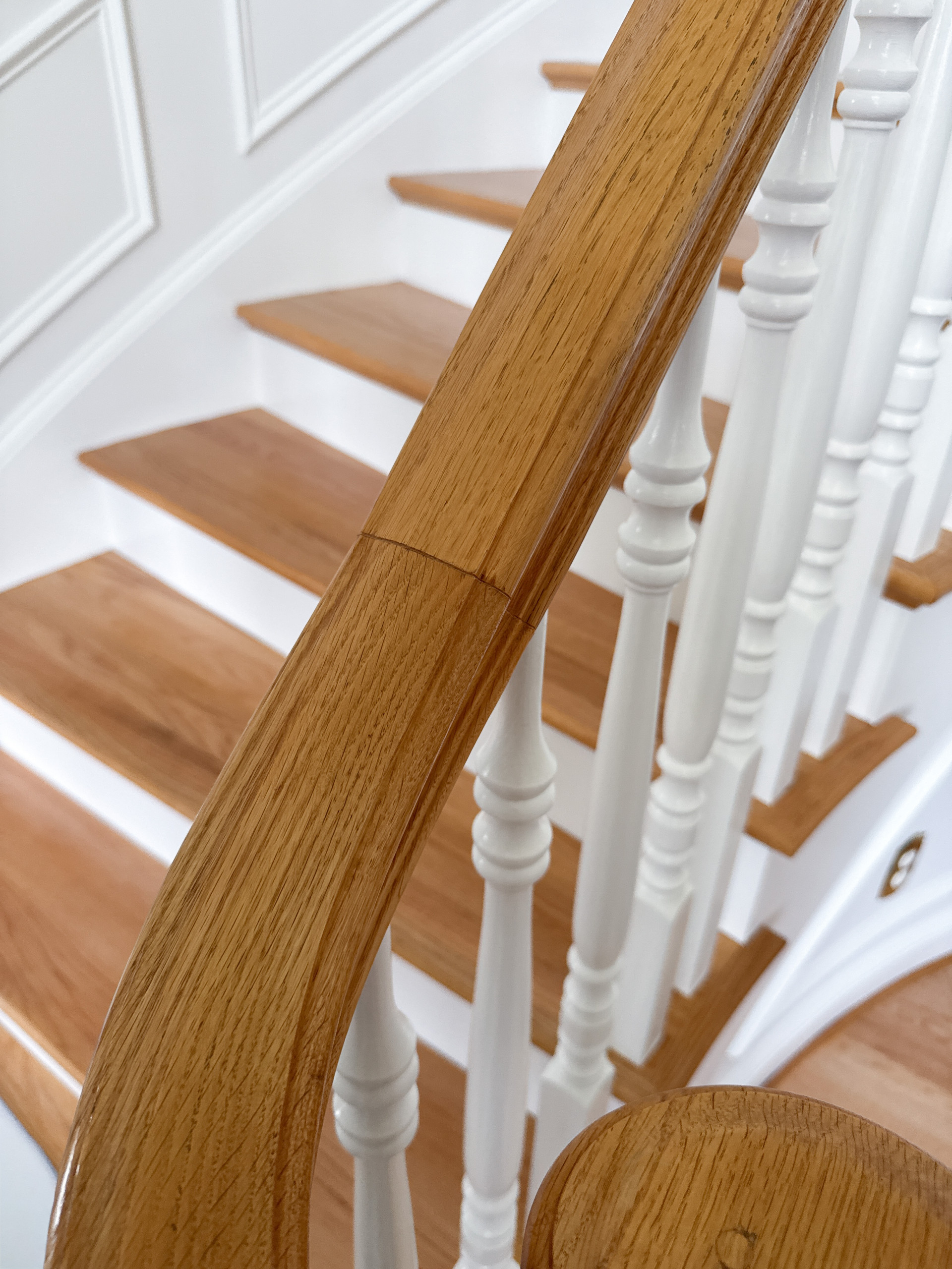 Project #161 | Curved Red Oak Foyer Staircase, 26 Years Later