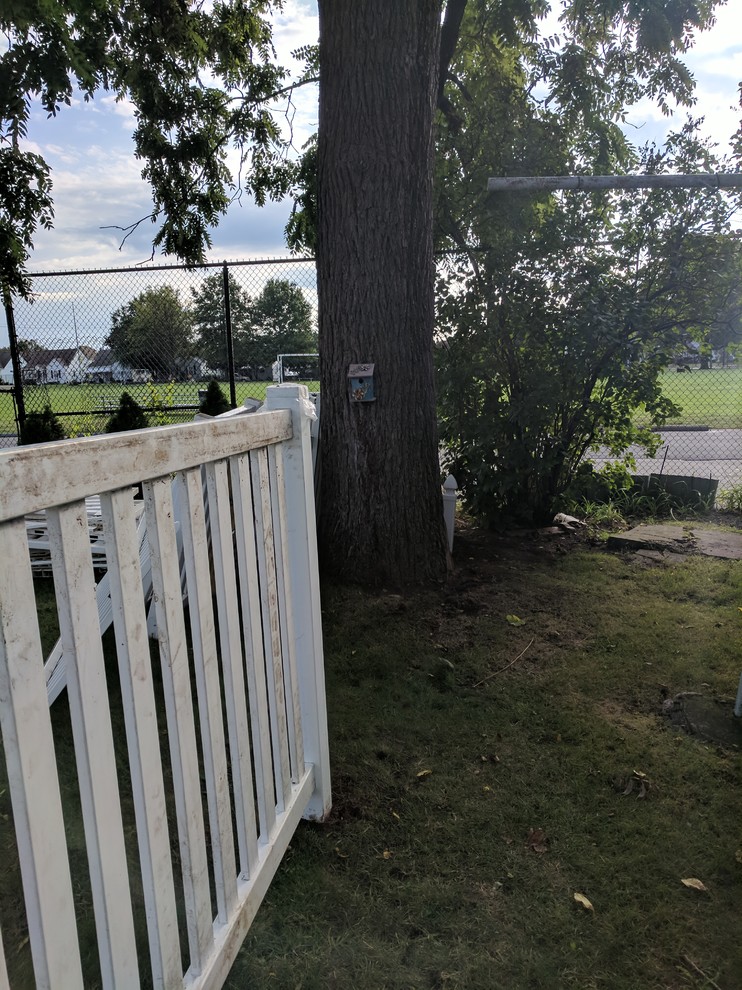 Installing our fence with a tree on the property line...