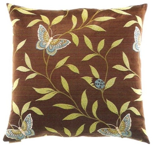 24" x 24" papillon leaf , ladybug and butterfly pattern throw pillow with a feat
