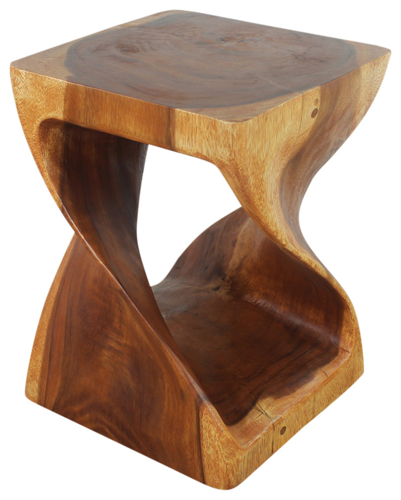 Haussmann Wood Twist End Table, 15"x15"x20", Cherry Oil Rustic Side
