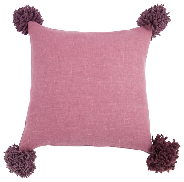 Pom Pom Cushion Cover, Pink, Medium
