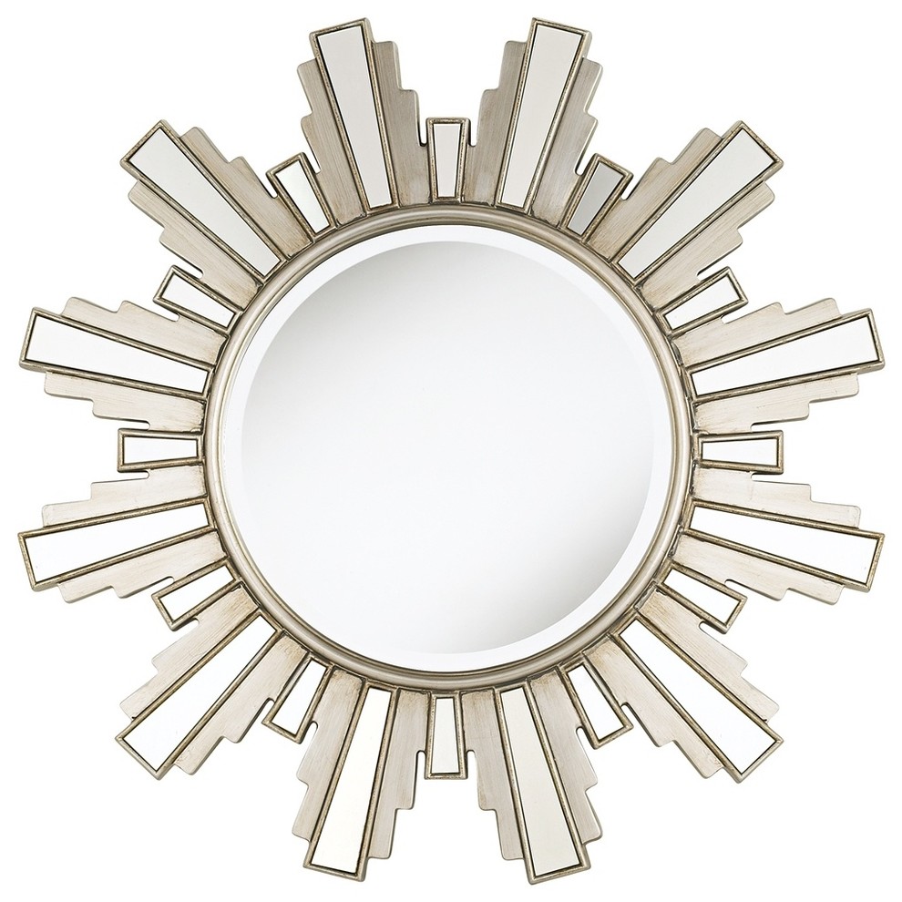Accent Duomo Sunburst Silver Finish 34&quot; Wide Wall Mirror