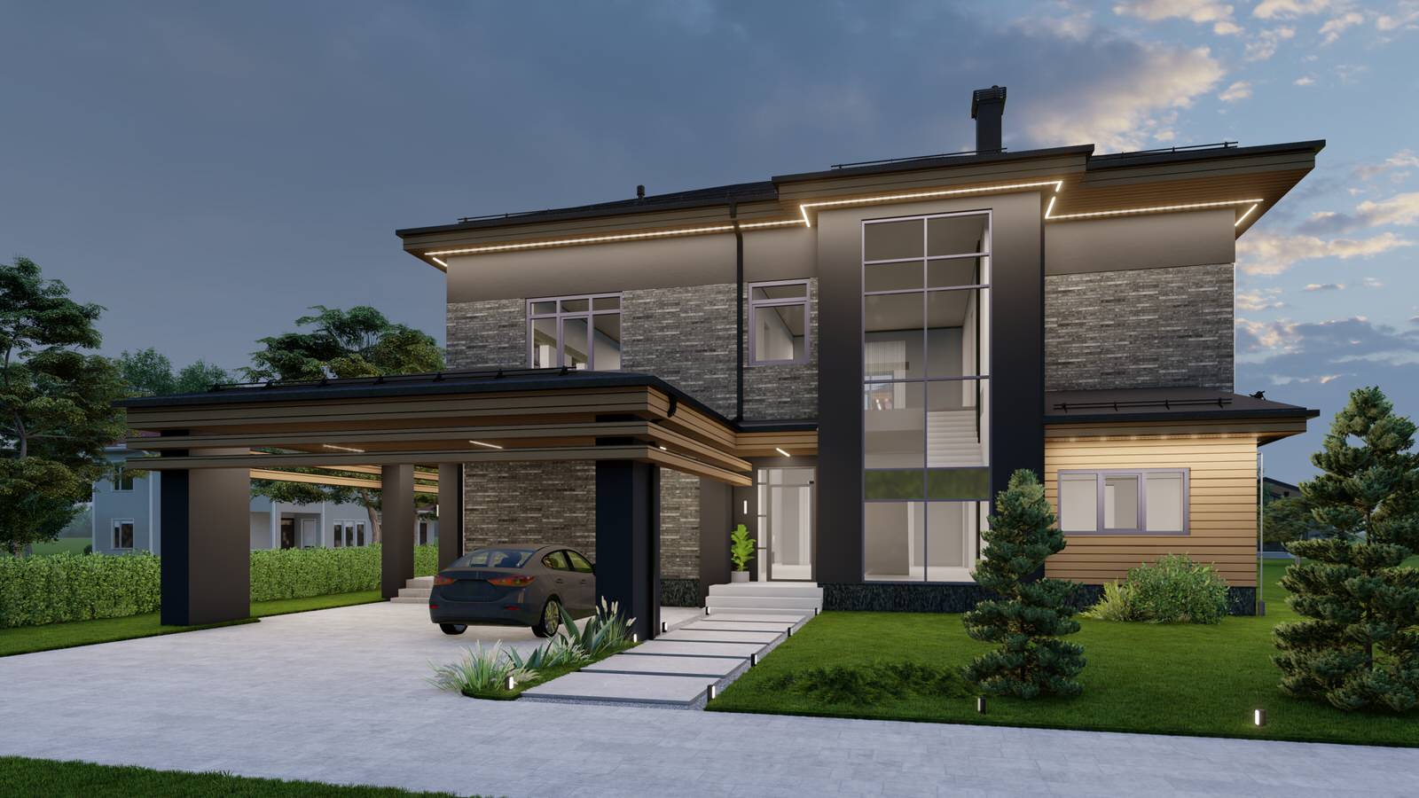 Современный дом с баней и террасой