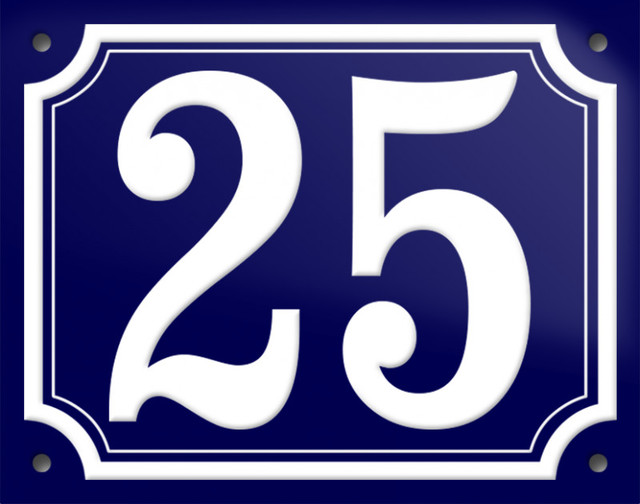 Number "25" Enamelled Wall Plaque, Blue, Double Border