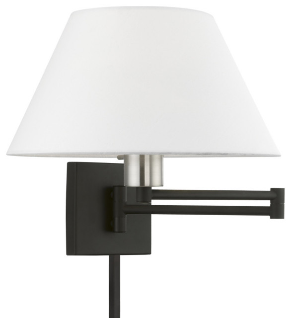 1 Light Black With Brushed Nickel Accent Swing Arm Lamp Transitional