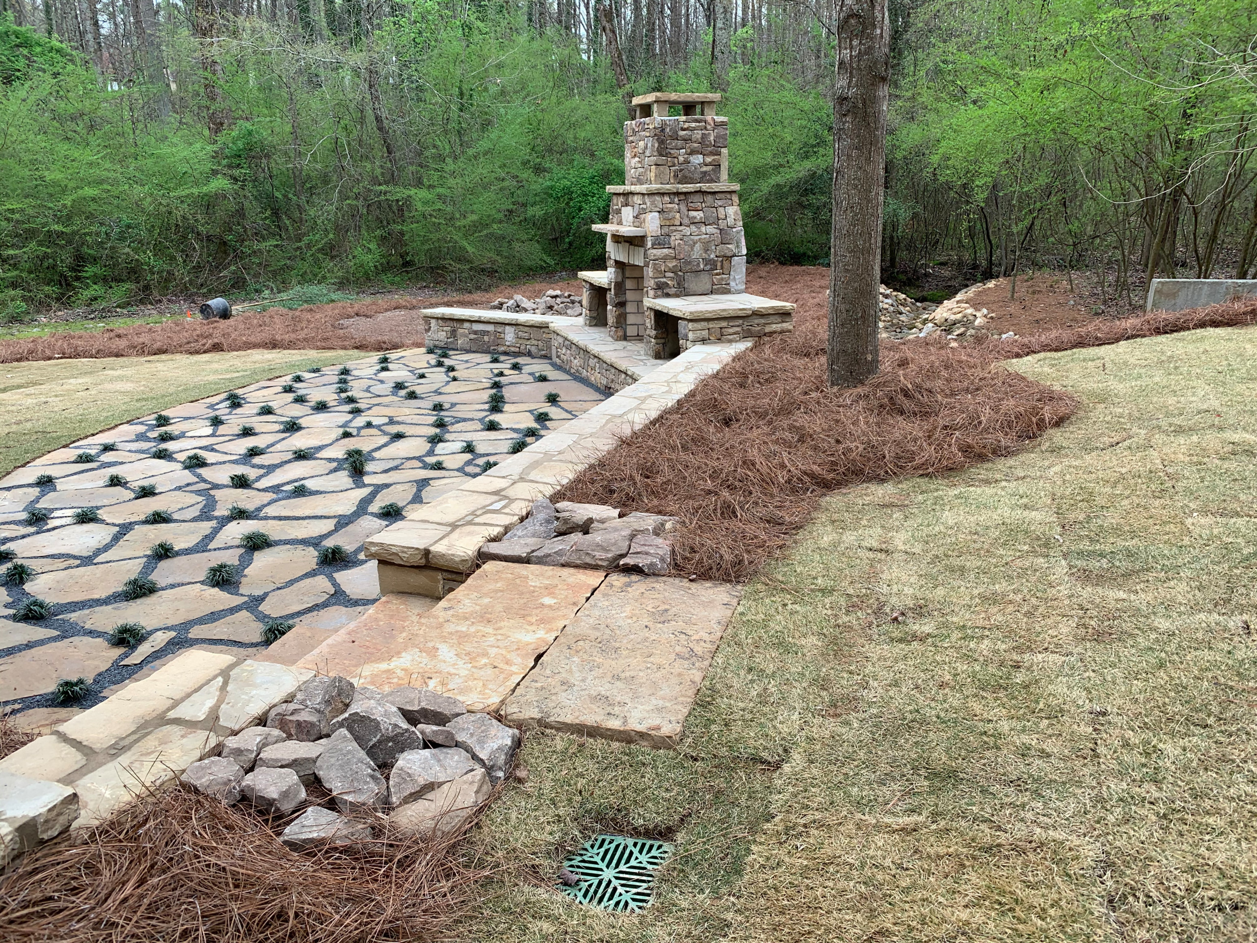 Smyrna outdoor enhancements - Stacked Stone Fireplace, Flagstone Patio, Stacked